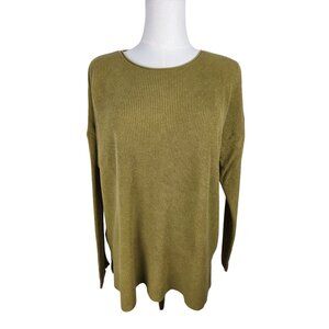Eileen Fisher Sweater Medium Organic Linen & Cotton Olive Green Oversized Cozy